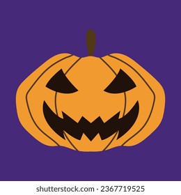Halloween pumpkin with happy face on dark background. Vector cartoon illustration.