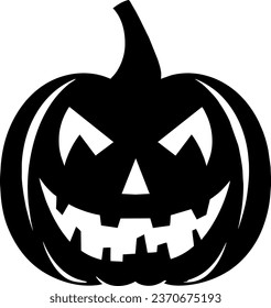 Halloween pumpkin with happy face on dark background. Vector cartoon Illustration.