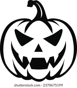 Halloween pumpkin with happy face on dark background. Vector cartoon Illustration.