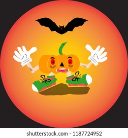 Halloween pumpkin with happy face. Vector cartoon Illustration.