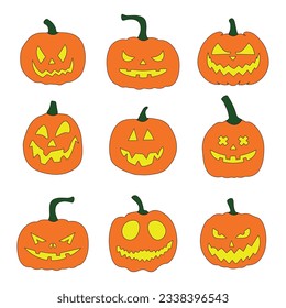 Halloween pumpkin with happy face. Vector cartoon Illustration.
