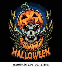 Halloween pumpkin and it has a skull inside and this design is perfect for Halloween night t-shirts