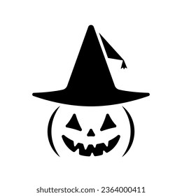 Halloween pumpkin in hat icon. Black silhouette. Front view. Vector simple flat graphic illustration. Isolated object on a white background. Isolate.