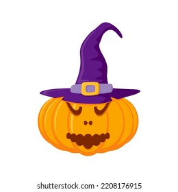 Calabaza de Halloween con sombrero aislado en fondo blanco