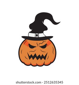 Halloween, pumpkin in a hat . Isolated on white background.
