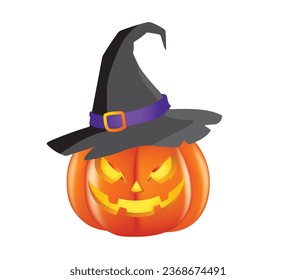 Halloween pumpkin with hat on white isolated