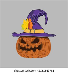 Calabaza de Halloween con sombreros vectores realistas arte, icono, ilustración, diseño de camisetas