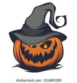 Halloween Pumpkin with hat scary face