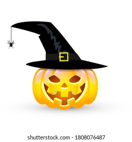 Halloween pumpkin with hat, vector art illustration.