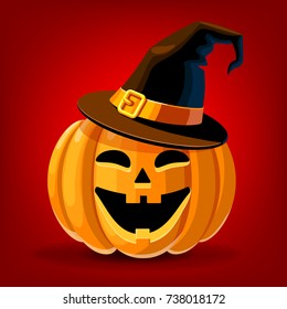 Halloween. Pumpkin with hat. Vector illustration. 