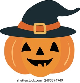 Halloween pumpkin with hat vector isolated