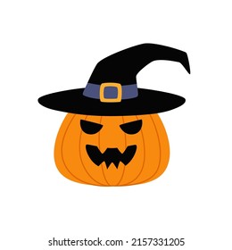 Halloween pumpkin in a hat. Wicked jack head illustration