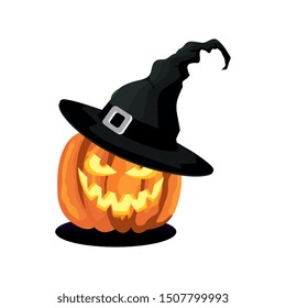 halloween pumpkin with hat witch