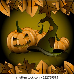 Halloween pumpkin and hat of the witch