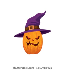 halloween pumpkin with hat witch isolated icon