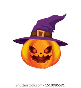 halloween pumpkin with hat witch isolated icon