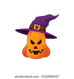 halloween pumpkin with hat witch isolated icon