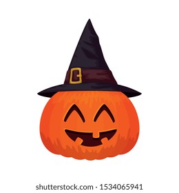 halloween pumpkin with hat witch isolated icon vector illustration design