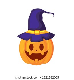 halloween pumpkin with hat witch vector illustration design