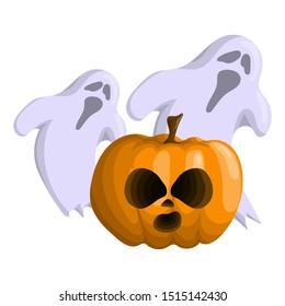 Halloween pumpkin haunted back in cartoon style.