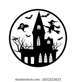Halloween pumpkin and haunted house. halloween house with pumpkin. halloween house with bats. Halloween day