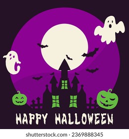 Halloween Pumpkin Haunted House Poster Design Spooky October