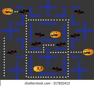 Halloween pumpkin head and bat