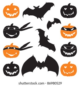 Halloween pumpkin head and bat