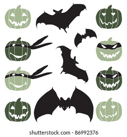 Halloween pumpkin head and bat