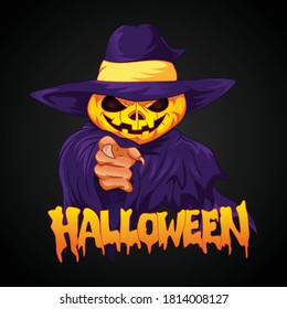 Halloween pumpkin head character on a blank background