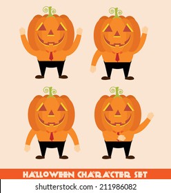 Halloween pumpkin head character set