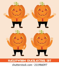 Halloween pumpkin head character set