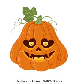 Halloween pumpkin head. Cute and scary halloween pumpkin monster. Holidays cartoon character Hand drawn trendy flat style isolated icon for poster, banner, greeting card. Jack o lantern illustration