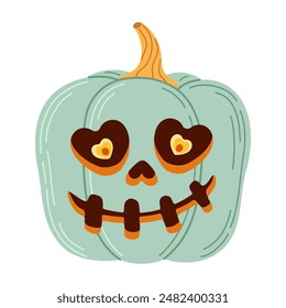 Halloween pumpkin head. Cute and scary halloween pumpkin monster. Holidays cartoon character Hand drawn trendy flat style isolated icon for poster, banner, greeting card. Jack o lantern illustration