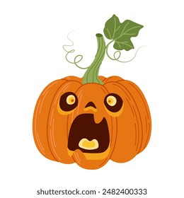 Halloween pumpkin head. Cute and scary halloween pumpkin monster. Holidays cartoon character Hand drawn trendy flat style isolated icon for poster, banner, greeting card. Jack o lantern illustration