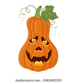 Halloween pumpkin head. Cute and scary halloween pumpkin monster. Holidays cartoon character Hand drawn trendy flat style isolated icon for poster, banner, greeting card. Jack o lantern illustration