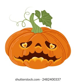 Halloween pumpkin head. Cute and scary halloween pumpkin monster. Holidays cartoon character Hand drawn trendy flat style isolated icon for poster, banner, greeting card. Jack o lantern illustration