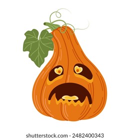 Halloween pumpkin head. Cute and scary halloween pumpkin monster. Holidays cartoon character Hand drawn trendy flat style isolated icon for poster, banner, greeting card. Jack o lantern illustration