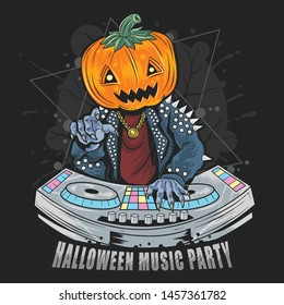 HALLOWEEN PUMPKIN HEAD DJ MUSIC PARTY WITH PUNK ROCKER JACKET