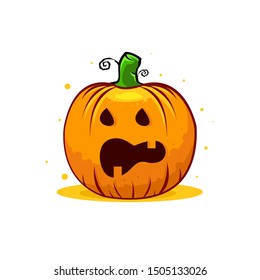 Halloween pumpkin head with emotion face.  Vector cartoon Illustration.