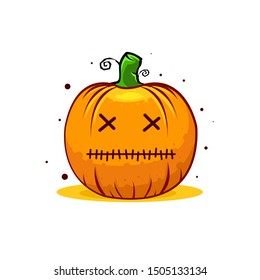 Halloween pumpkin head with emotion face on white background.  Vector cartoon Illustration.