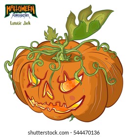 Halloween pumpkin head with a grin on his face.