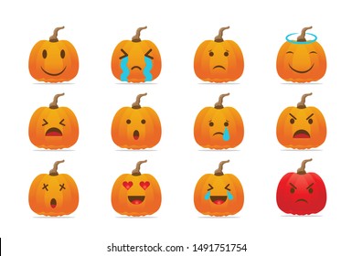 Halloween pumpkin head icon avatar collection. Set of funny and sad emoticons for Halloween. Halloween icon. 