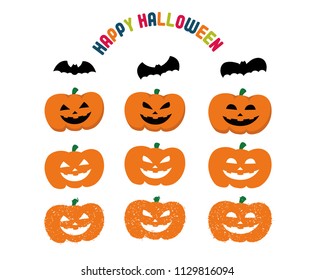 Halloween pumpkin head illustration set.