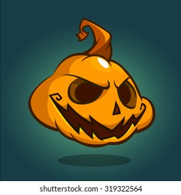 Halloween Pumpkin head isolated on white. Scary curved Jack. Vector illustration