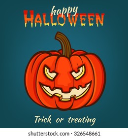 Halloween pumpkin head jack lantern. Pumpkin sign, pumpkin icon, pumpkin logo. Pumpkin in vector isolated on blue background.