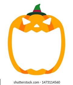 Halloween pumpkin head (jack o lantern) illustration (mouth open) / text space 