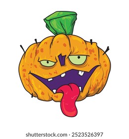 Halloween pumpkin head jack smiling with tongue sticking out. with white background.