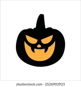 Halloween pumpkin head. Halloween pumpkins with smirk smile. Pumpkin with evil face. Vector stock illustration for sticker, wall decor, hanging door decoration.