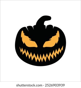 Halloween pumpkin head. Halloween pumpkins with smirk smile. Pumpkin with evil face. Vector stock illustration for sticker, wall decor, hanging door decoration.